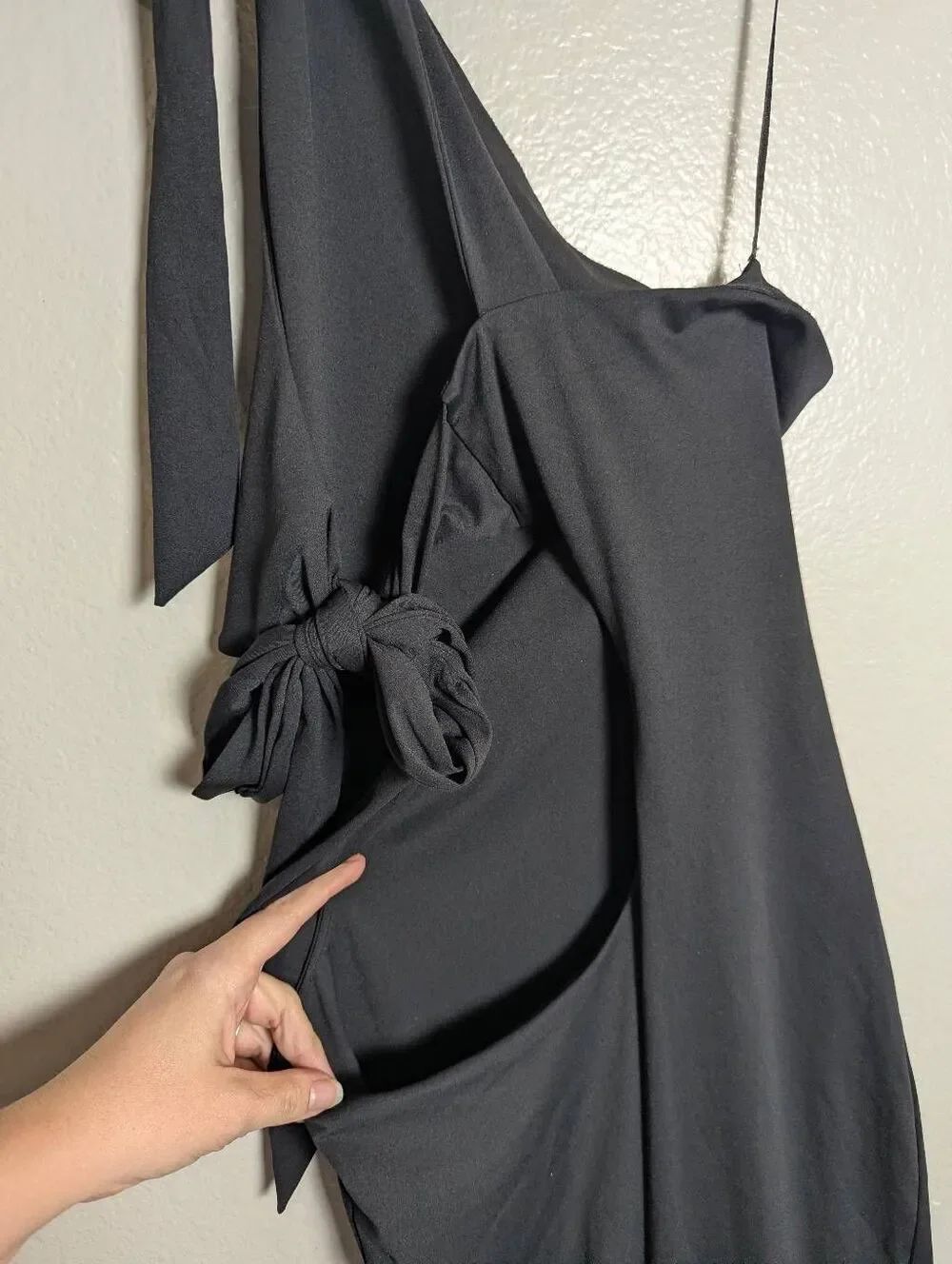 KHY by Kylie black smooth stretch one shoulder midi Bodycon cutout dress S - Picture 6 of 6
